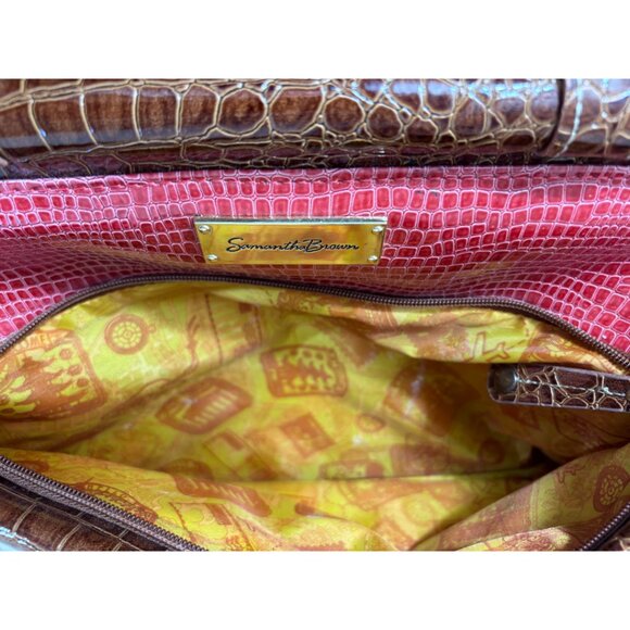 Samantha Brown Maroon Crocodile Embossed Weekender Carry On Dowel Travel Bag - Picture 7 of 11